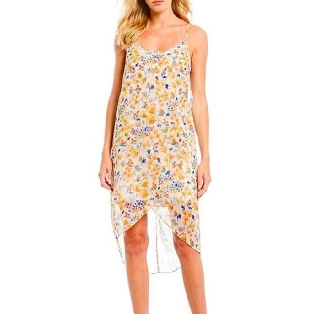 Gianni Bini Floral Spaghetti Strap Slip Tulip Hem Boho Prairie Dress Size XL
